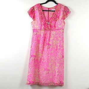 Lilly Pulitzer Silk Clare Dress Daiquiri Pin Secret Garden Print Size 6